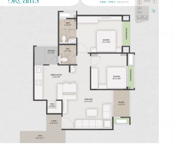 2 BHK Type 2 - Block F